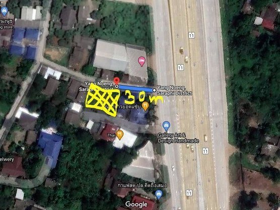 ขายที่ดิน 126ตรว.2.5ลบ. ฟรีโอน ติดหลังร้านยอดแซบ ถนนซุปเปอร์เข้าเชียงใหม่ แยกป่าแดด ต.สารภี อ.สารภี เชียงใหม่